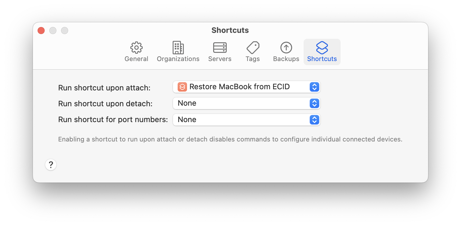 Run Shortcut upon attach