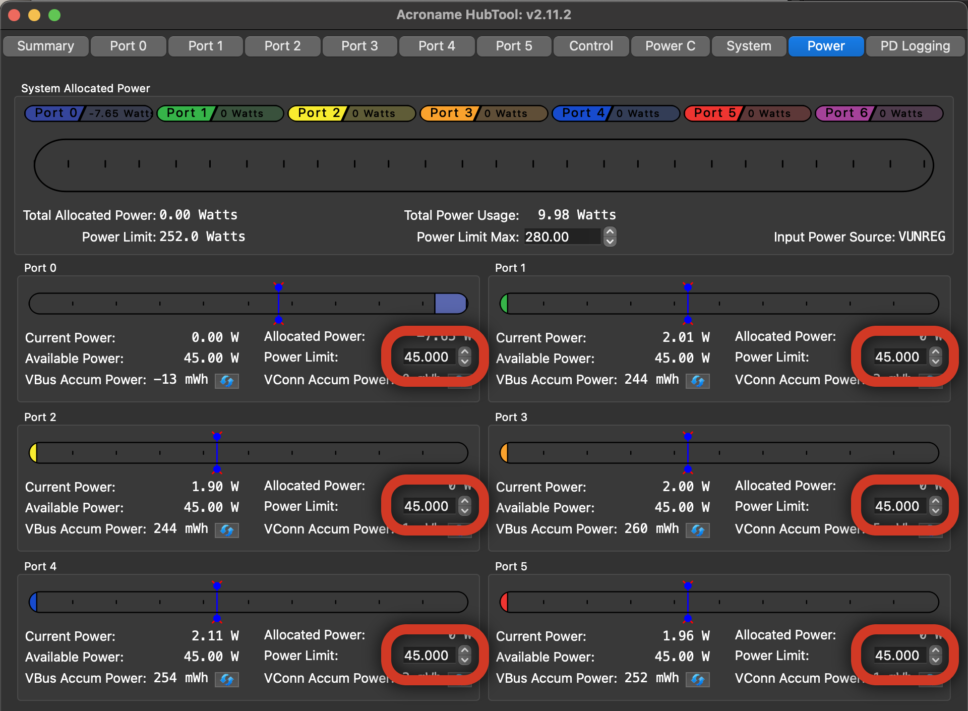 Set port power limits 