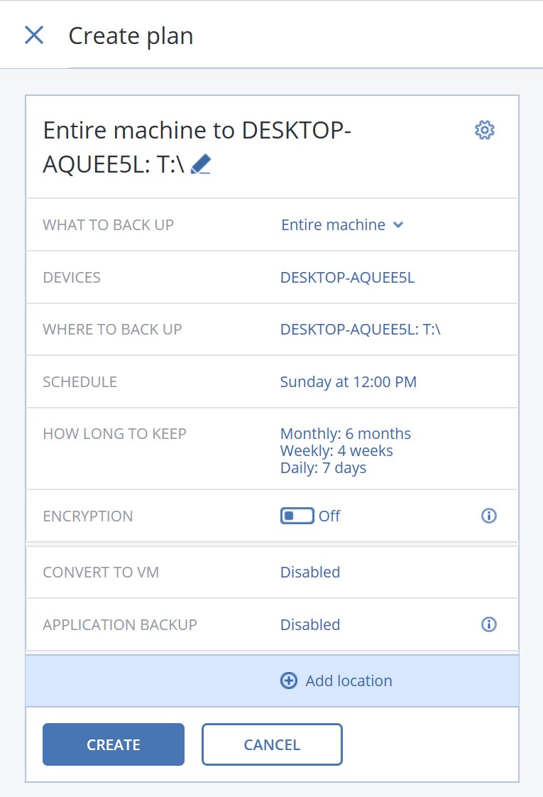 Backup setup step